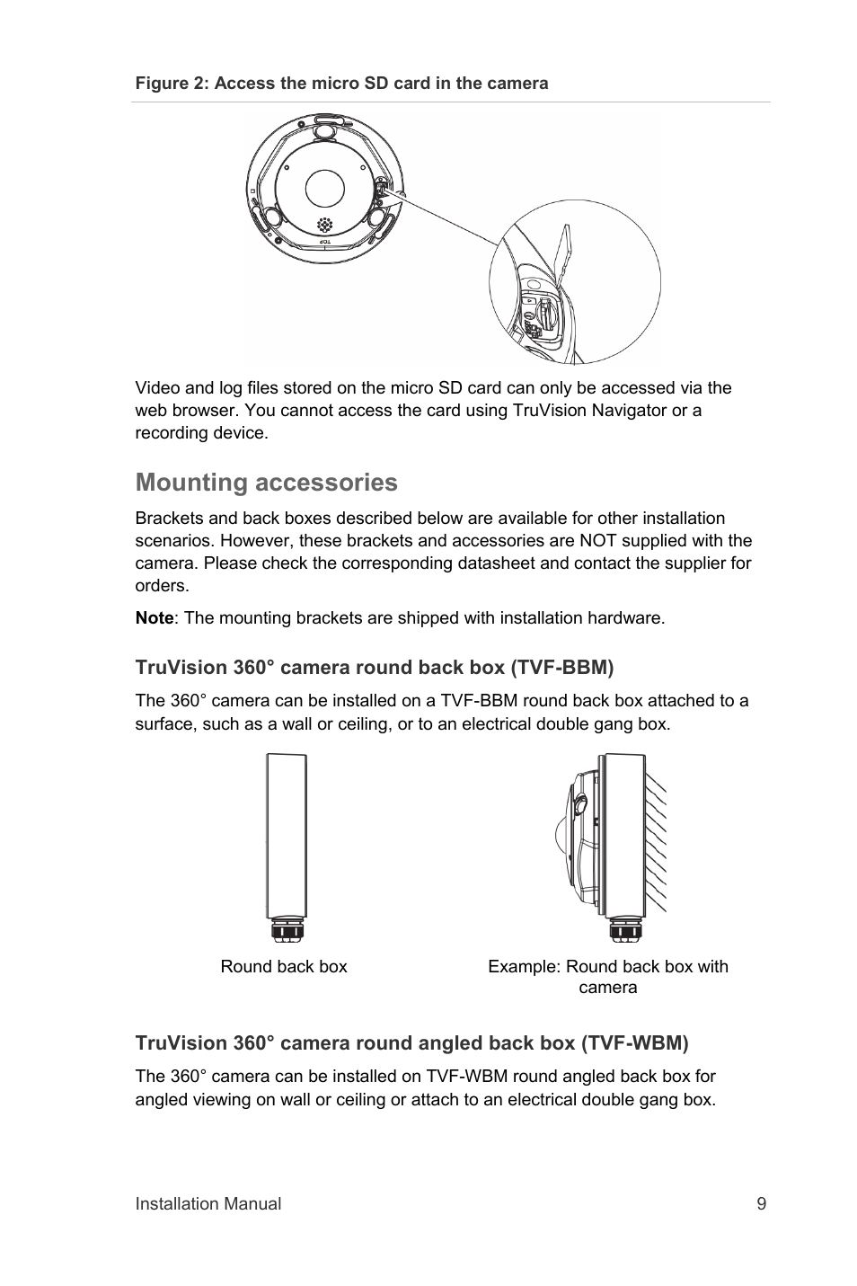 Mounting accessories | Interlogix TruVision 360° Installation Manual User Manual | Page 11 / 16