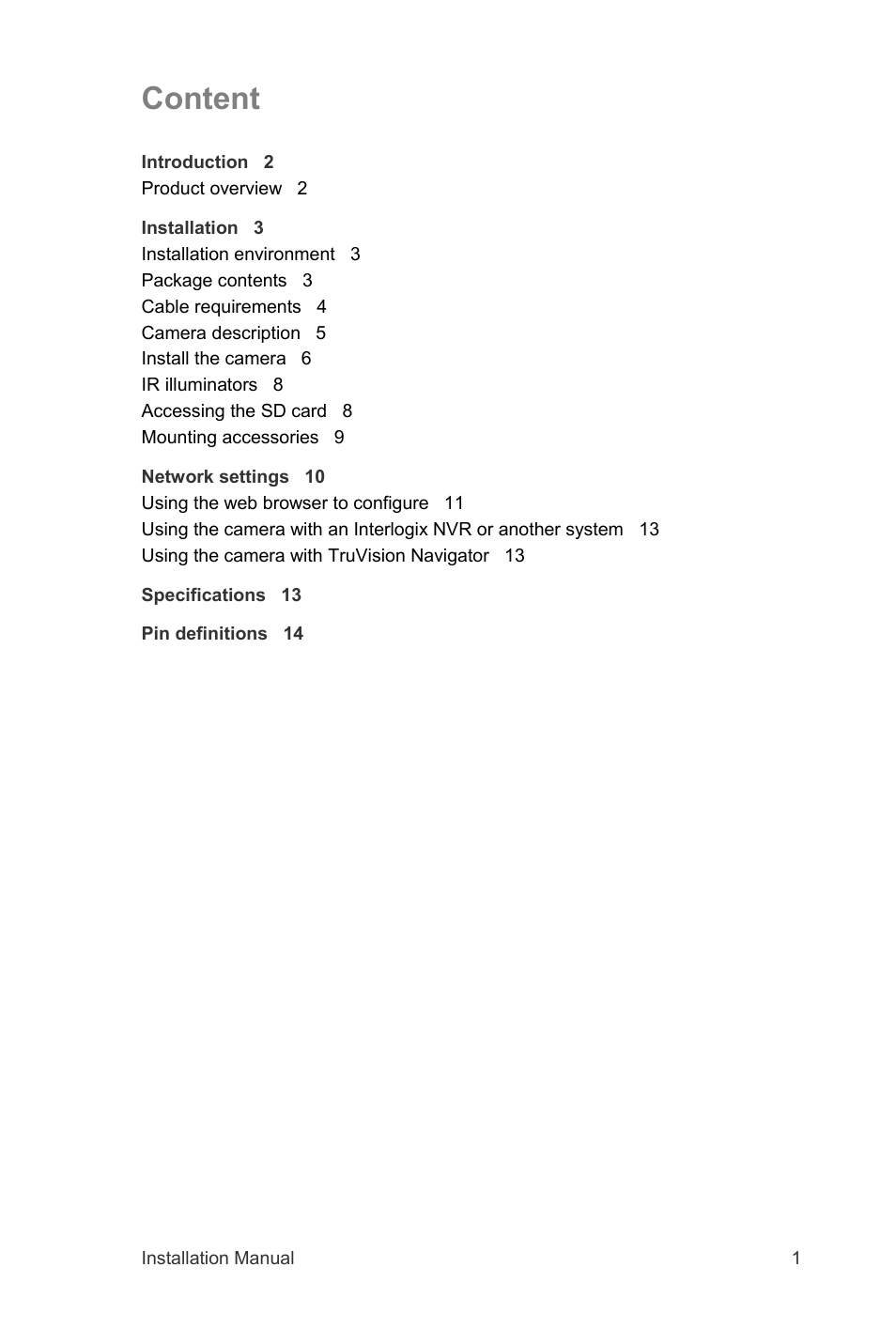 Content | Interlogix TruVision 360° Installation Manual User Manual | Page 3 / 16