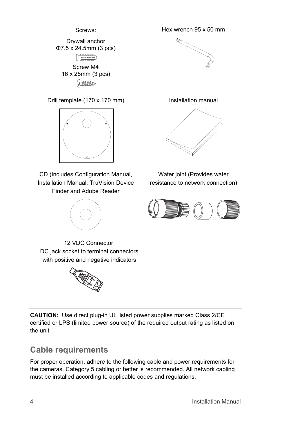 Cable requirements | Interlogix TruVision 360° Installation Manual User Manual | Page 6 / 16