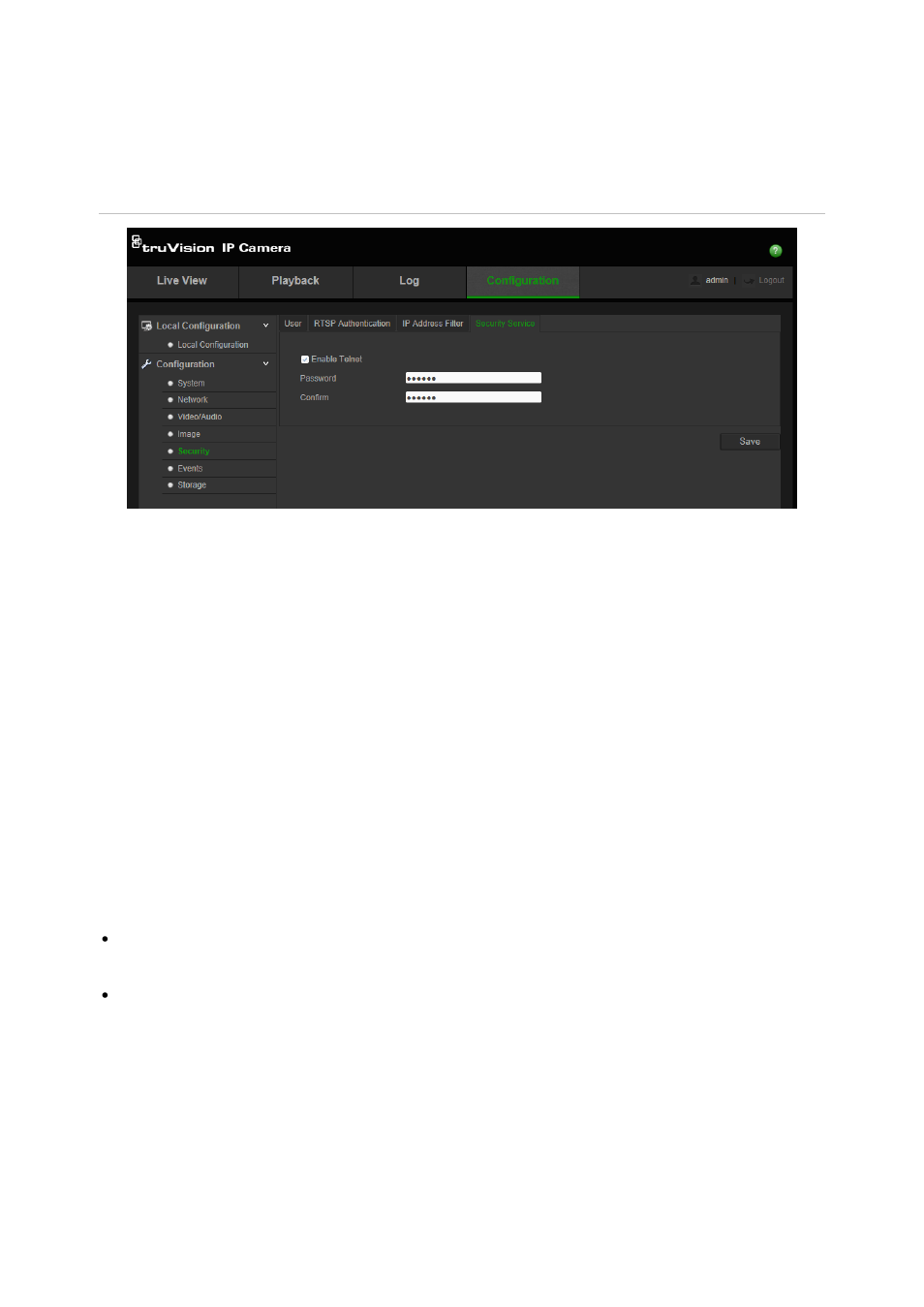 Defining the security service, Restore default settings | Interlogix TruVision Intelligent IP Dome Configuration Manual User Manual | Page 59 / 72