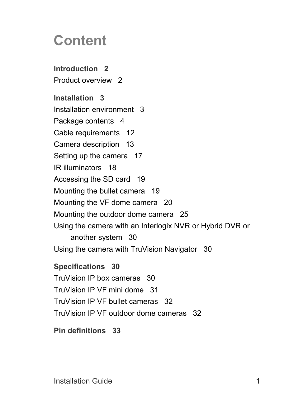 Content | Interlogix TruVision Intelligent IP Dome Installation Manual User Manual | Page 5 / 40