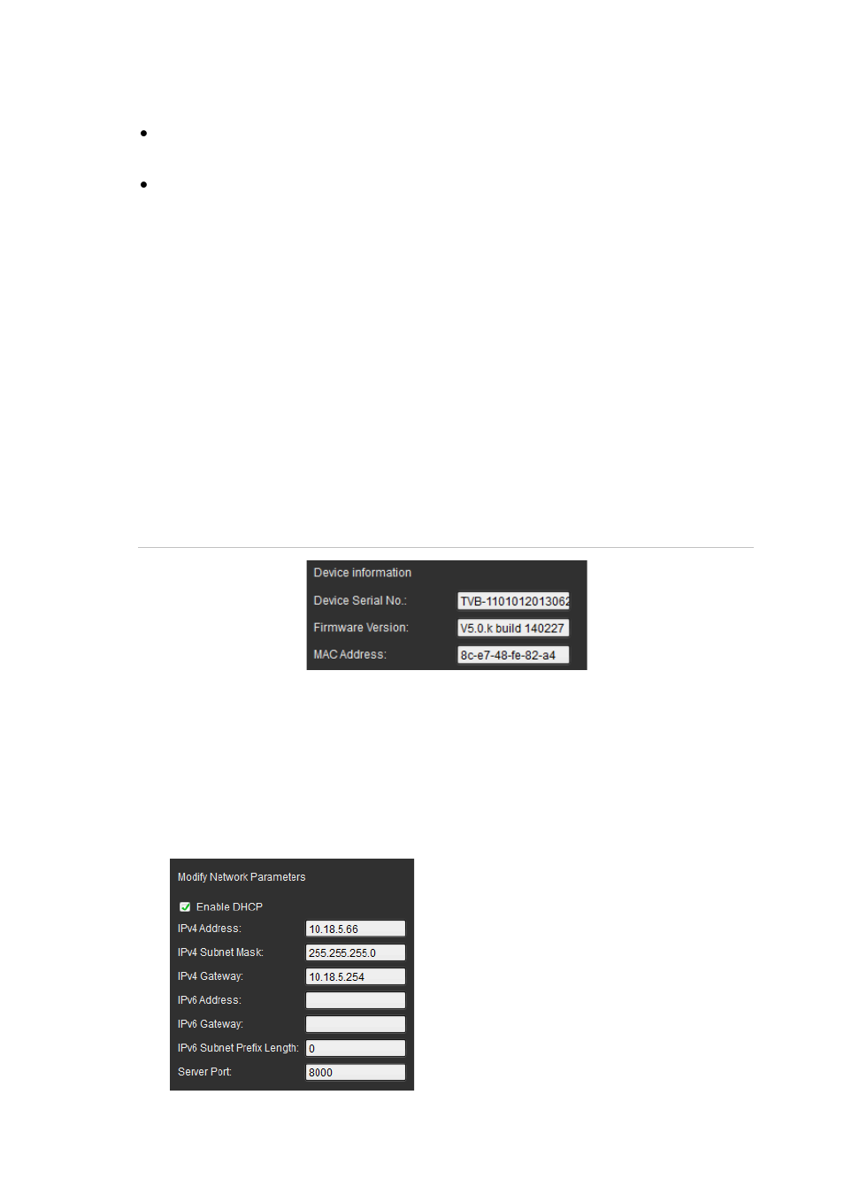 Configure the device over the network, Check basic device information, Modify network parameters | Interlogix TruVision Device Manager User Manual | Page 5 / 12