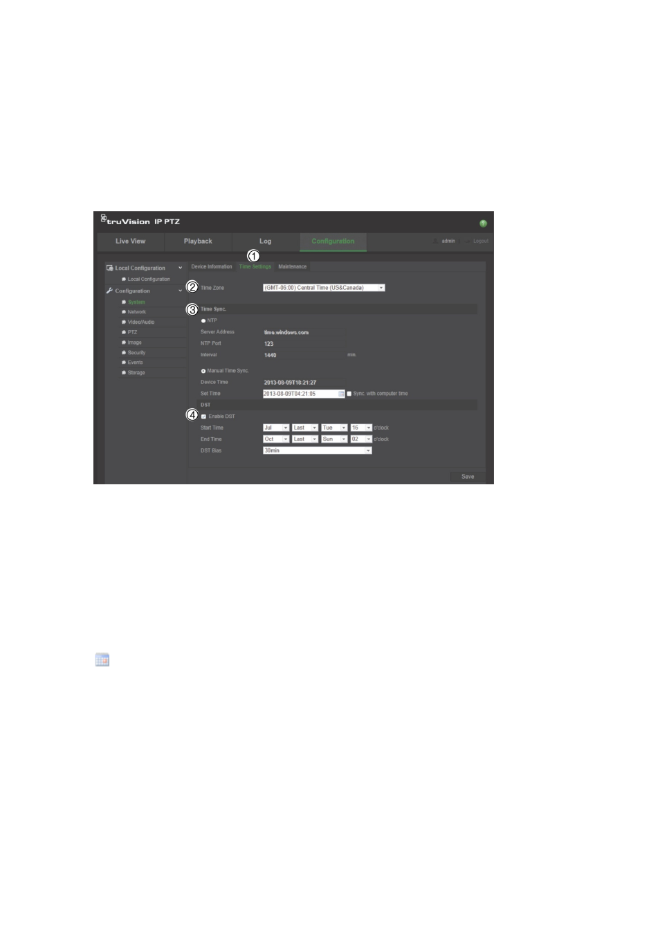 System time | Interlogix TruVision IP Megapixel PTZ Configuration Manual User Manual | Page 16 / 68