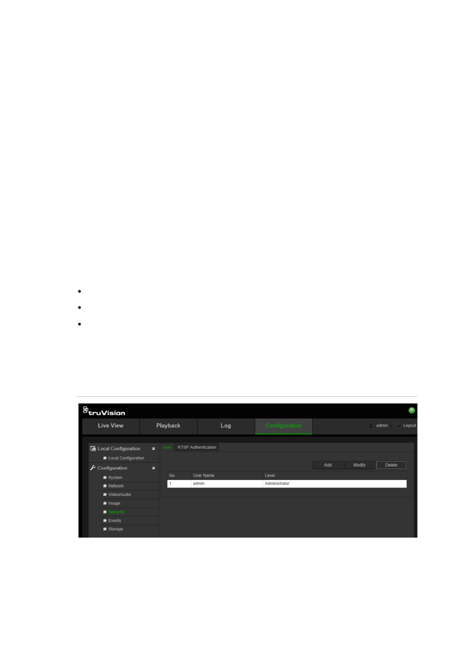 Chapter 4camera management, User management, Chapter 4 camera management | Interlogix TruVision IP Megapixel PTZ Configuration Manual User Manual | Page 49 / 68