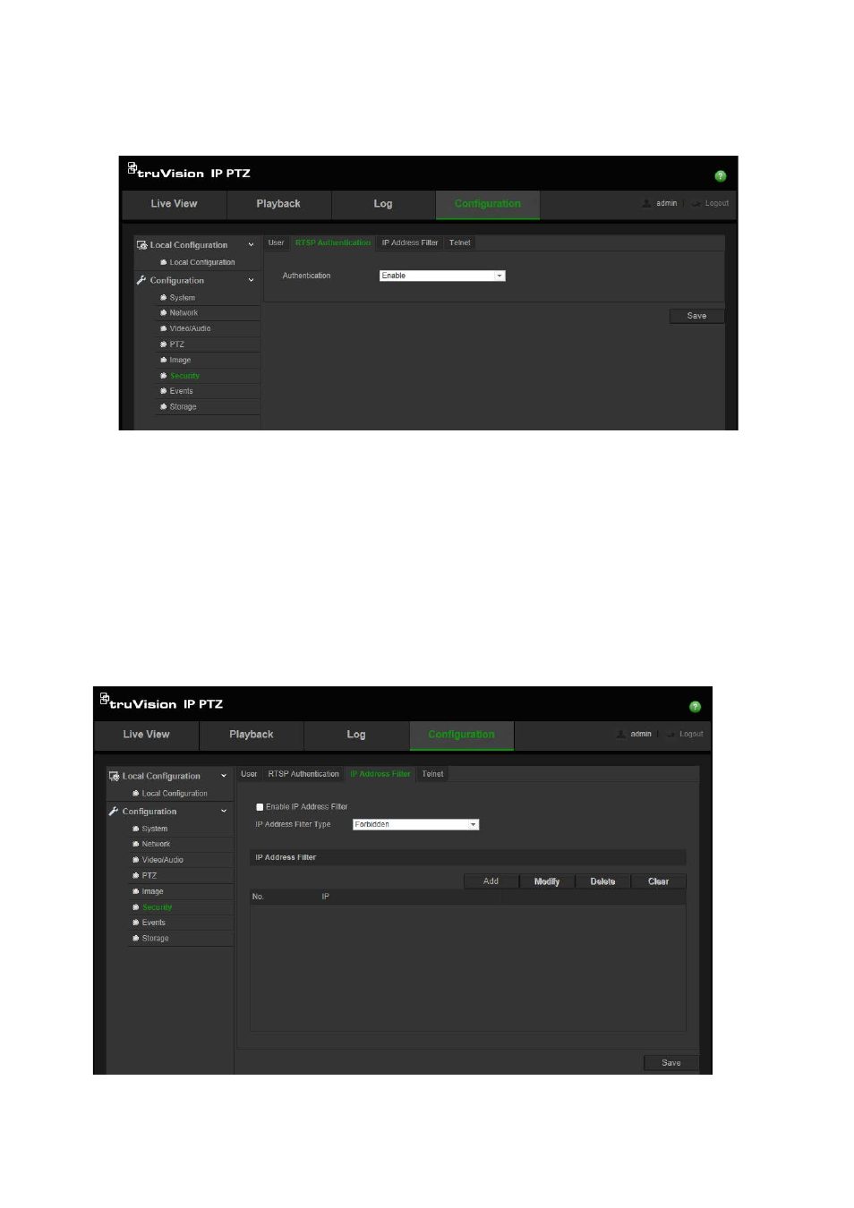 Ip address filter | Interlogix TruVision IP Megapixel PTZ Configuration Manual User Manual | Page 52 / 68