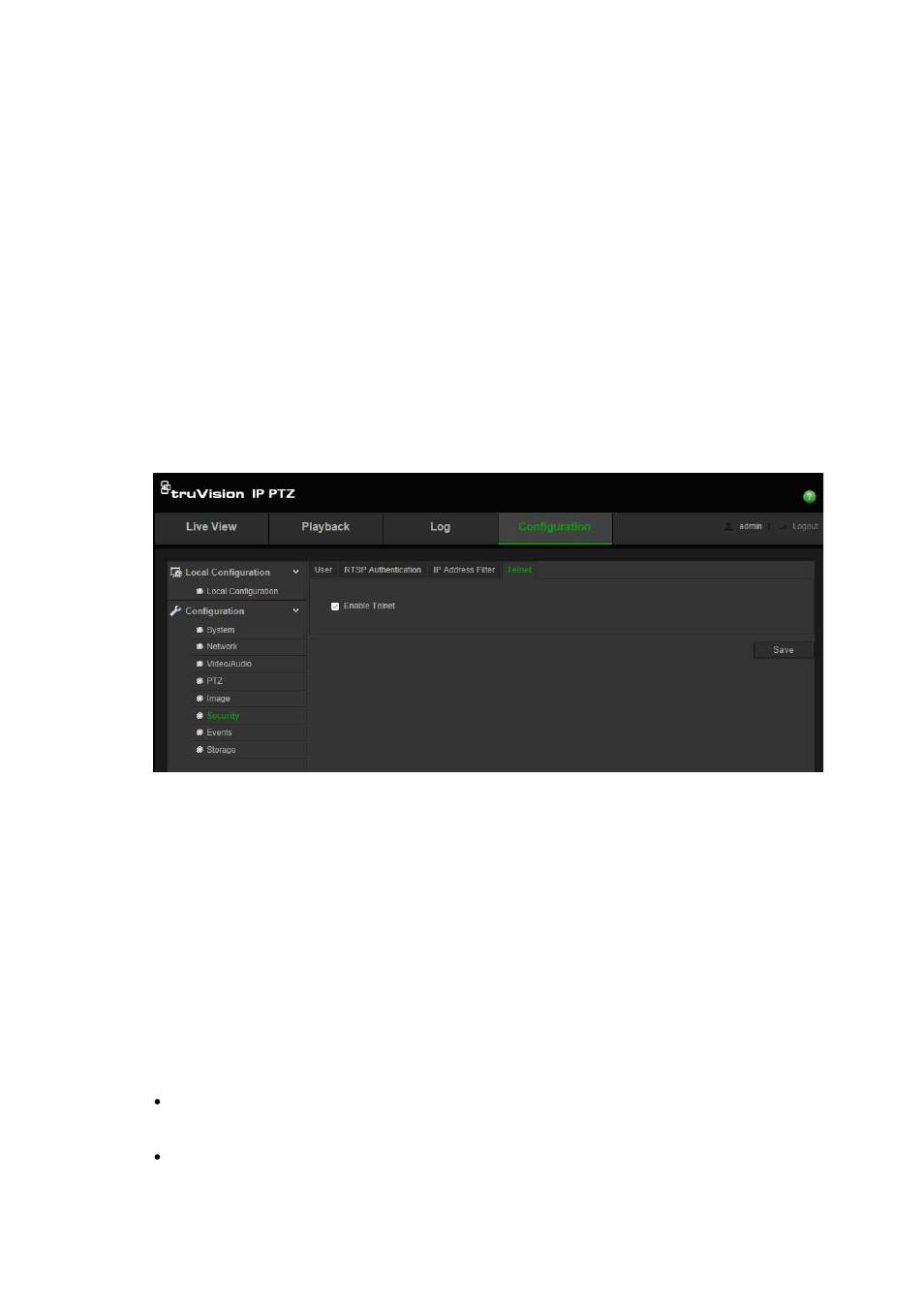 Telnet, Restore default settings | Interlogix TruVision IP Megapixel PTZ Configuration Manual User Manual | Page 53 / 68