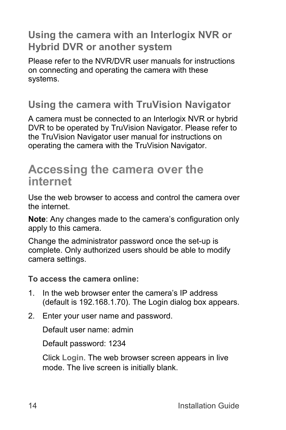Accessing the camera over the internet, Using the camera with truvision navigator | Interlogix TruVision IP Megapixel PTZ Installation Manual User Manual | Page 14 / 20