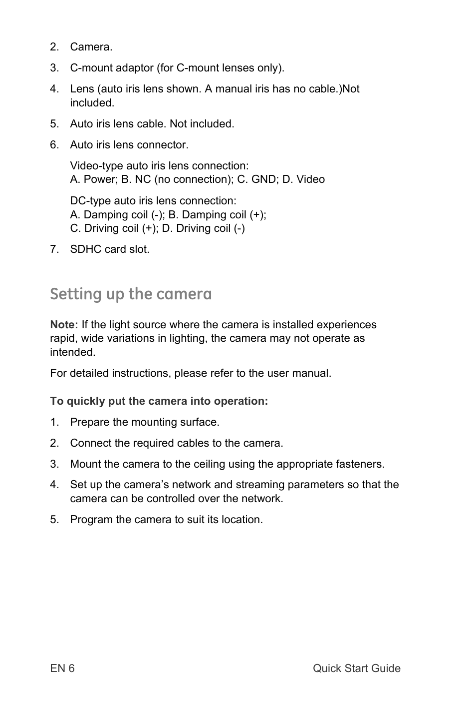Setting up the camera | Interlogix TruVision IP Open Standards Box Quick Start User Manual | Page 8 / 16