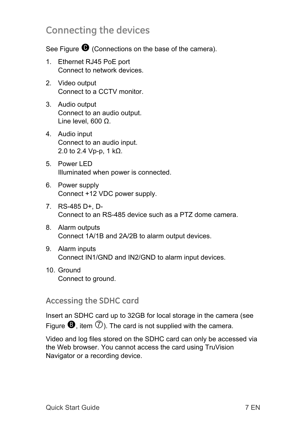Connecting the devices, Accessing the sdhc card | Interlogix TruVision IP Open Standards Box Quick Start User Manual | Page 9 / 16