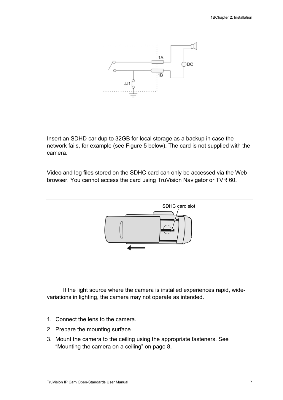 Accessing the sdhc card, Setting up the camera, Accessing the sdhc card 7 setting up the camera 7 | Interlogix TruVision IP Open Standards Box User Manual User Manual | Page 11 / 64