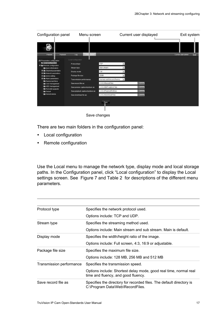 Local configuration | Interlogix TruVision IP Open Standards Box User Manual User Manual | Page 21 / 64