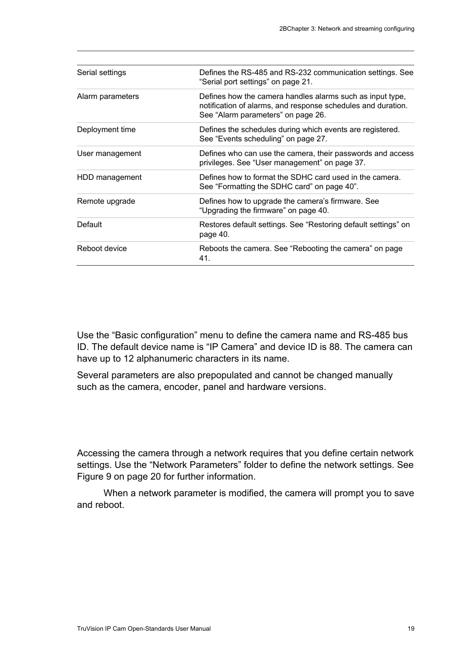Information about the camera, Network parameters, Information about the camera” on p | Interlogix TruVision IP Open Standards Box User Manual User Manual | Page 23 / 64