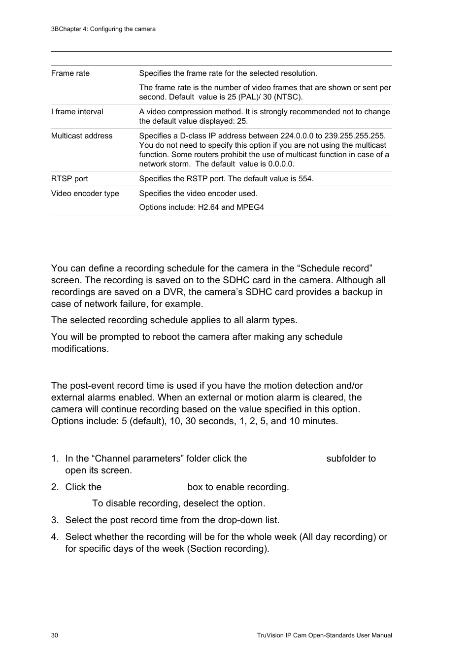 Defining a recording schedule | Interlogix TruVision IP Open Standards Box User Manual User Manual | Page 34 / 64