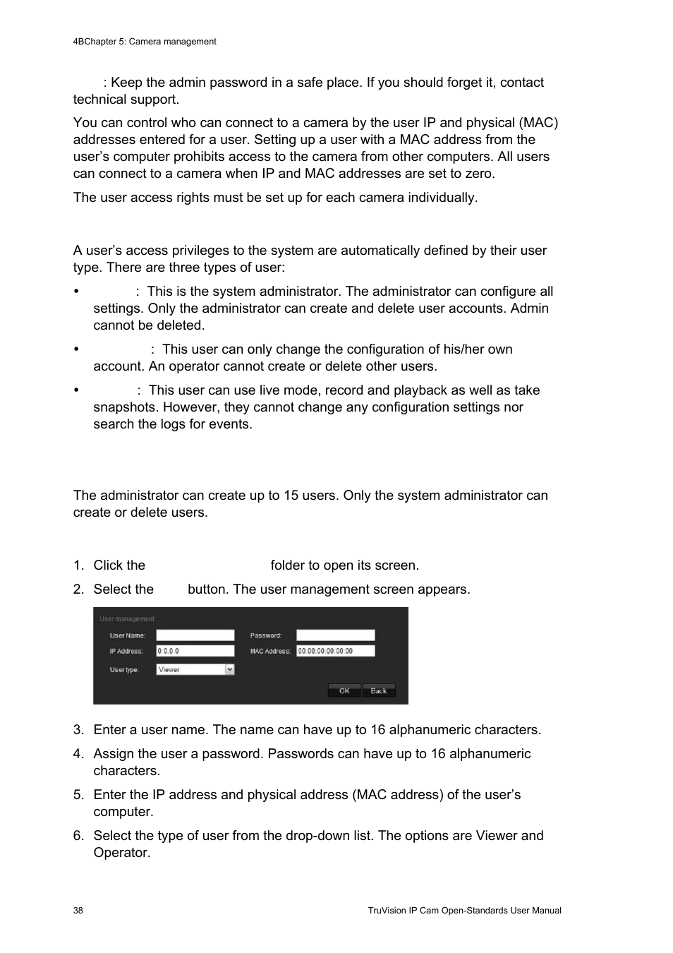 Adding and deleting users | Interlogix TruVision IP Open Standards Box User Manual User Manual | Page 42 / 64
