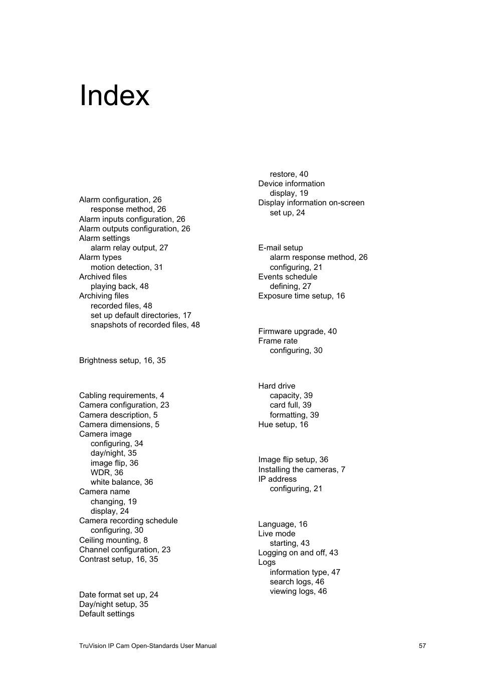 Index, Index 57 | Interlogix TruVision IP Open Standards Box User Manual User Manual | Page 61 / 64