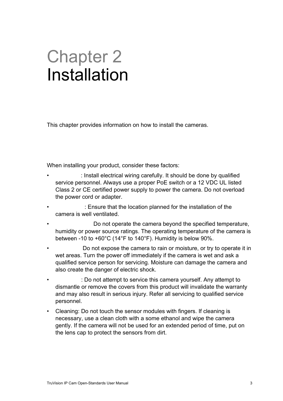 Chapter 2 installation, Installation environment, Chapter 2 | Installation 3, Installation environment 3 | Interlogix TruVision IP Open Standards Box User Manual User Manual | Page 7 / 64