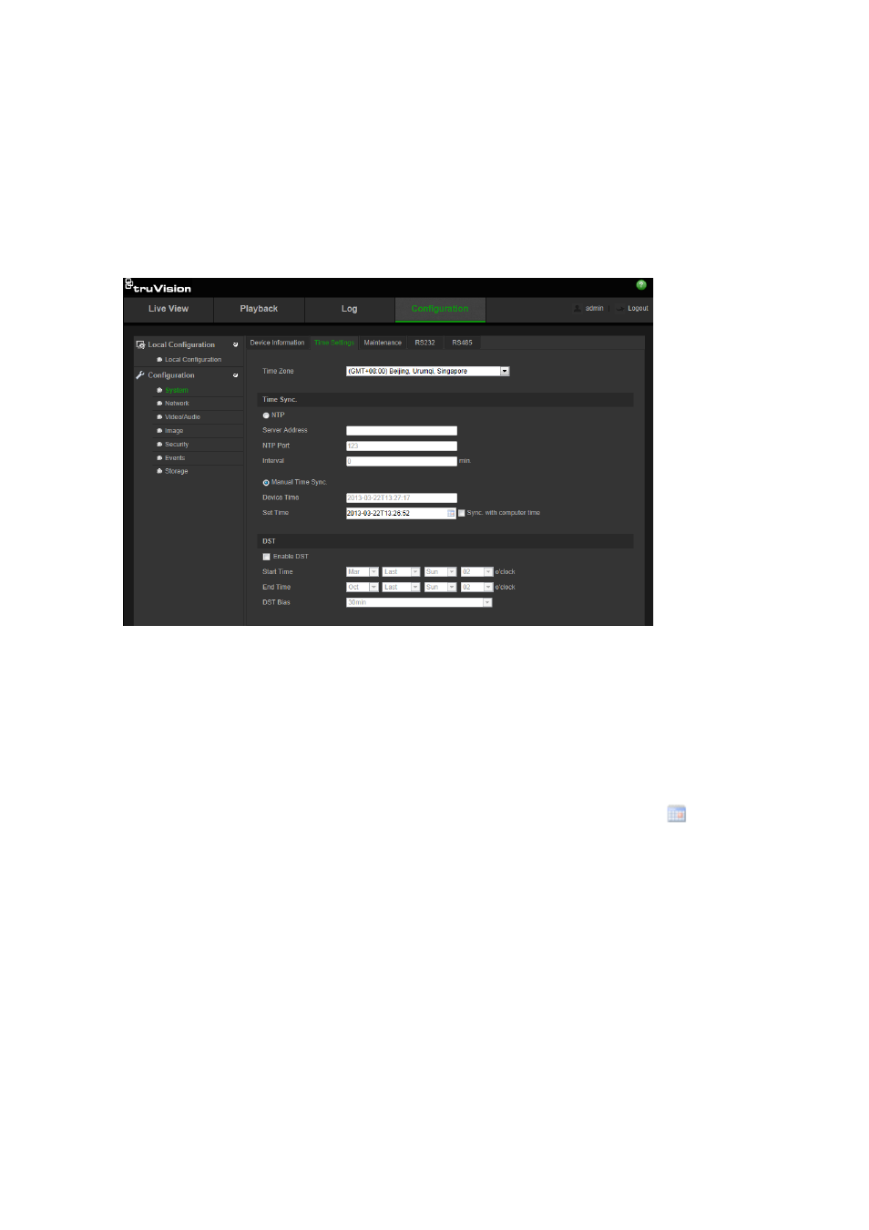System time | Interlogix TruVision IP Camera Configuration Manual User Manual | Page 16 / 54