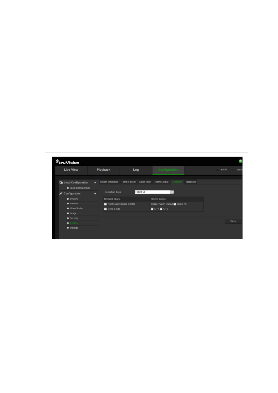 Exception alarms, Alarm inputs and outputs | Interlogix TruVision IP Camera Configuration Manual User Manual | Page 31 / 54