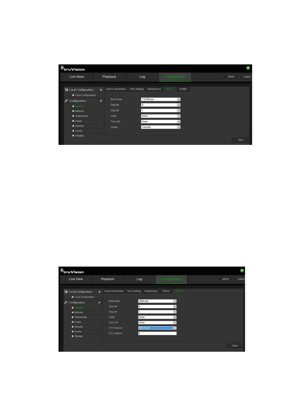 Rs-485 settings | Interlogix TruVision IP Camera Configuration Manual User Manual | Page 37 / 54