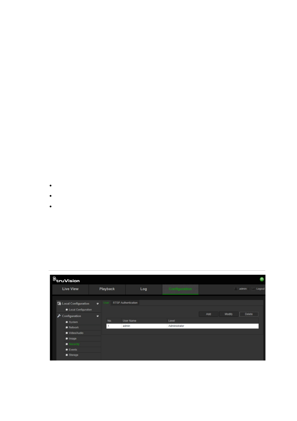 Chapter 4 camera management, User management | Interlogix TruVision IP Camera Configuration Manual User Manual | Page 39 / 54