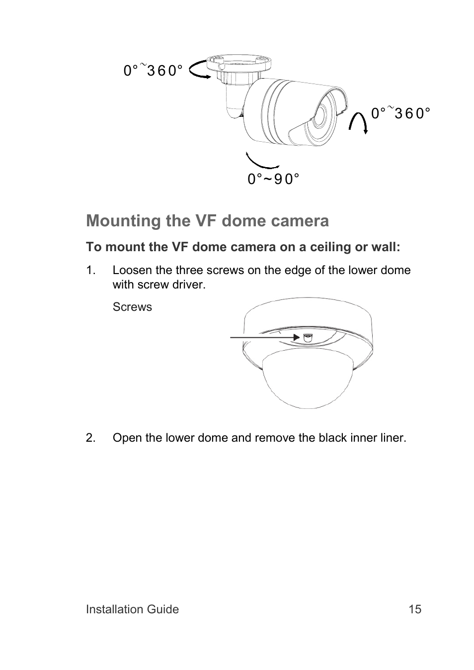 Mounting the vf dome camera | Interlogix TruVision IP Camera Installation Guide User Manual | Page 15 / 28