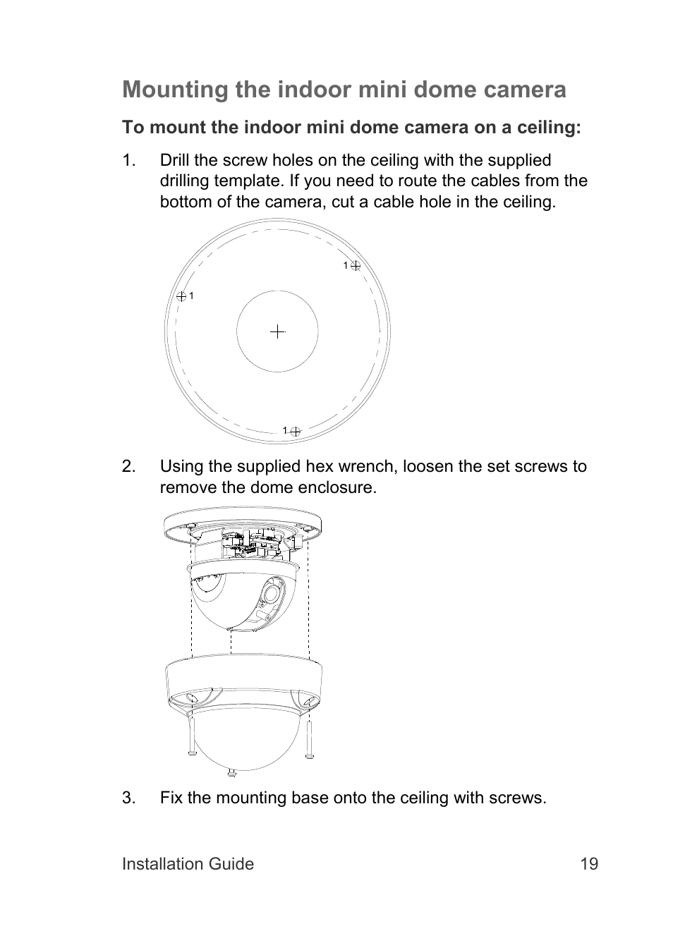 Mounting the indoor mini dome camera | Interlogix TruVision IP Camera Installation Guide User Manual | Page 19 / 28