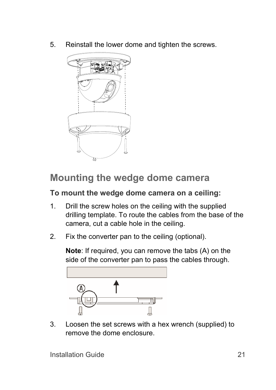 Mounting the wedge dome camera | Interlogix TruVision IP Camera Installation Guide User Manual | Page 21 / 28
