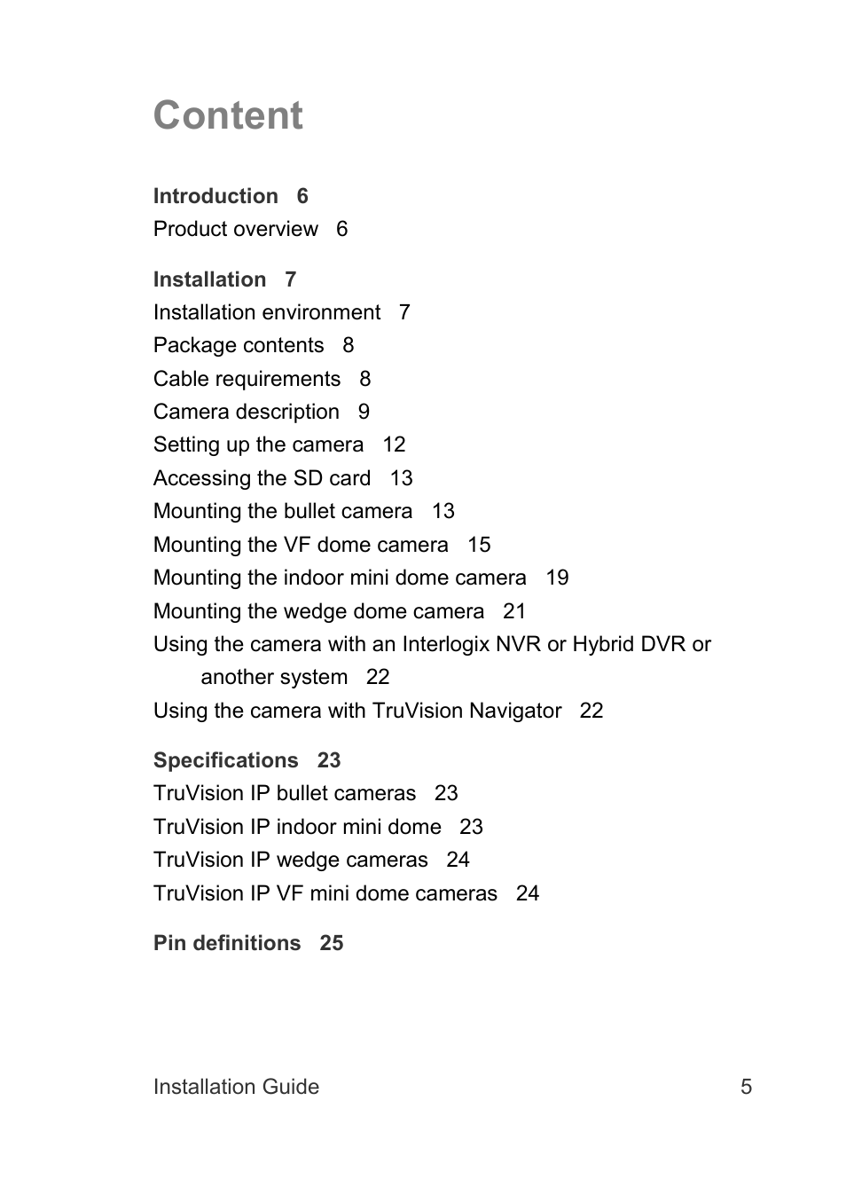 Content | Interlogix TruVision IP Camera Installation Guide User Manual | Page 5 / 28