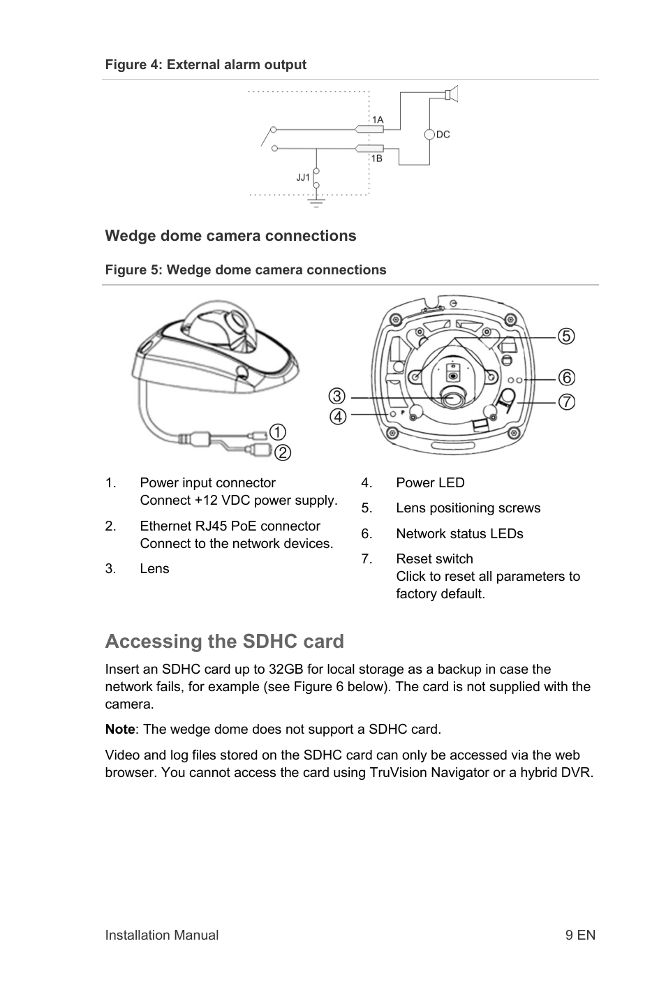 Accessing the sdhc card | Interlogix TruVision IP Open Standards Dome Cameras Installation Manual User Manual | Page 9 / 16