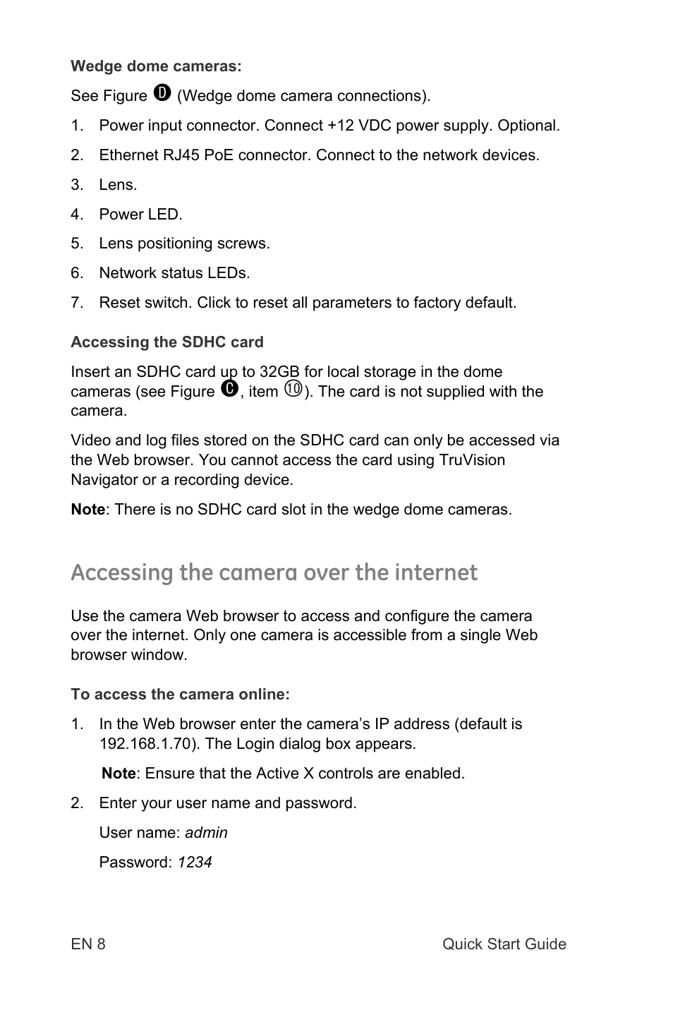 Accessing the camera over the internet | Interlogix TruVision IP Open Standards Dome Cameras Quick Start User Manual | Page 10 / 16