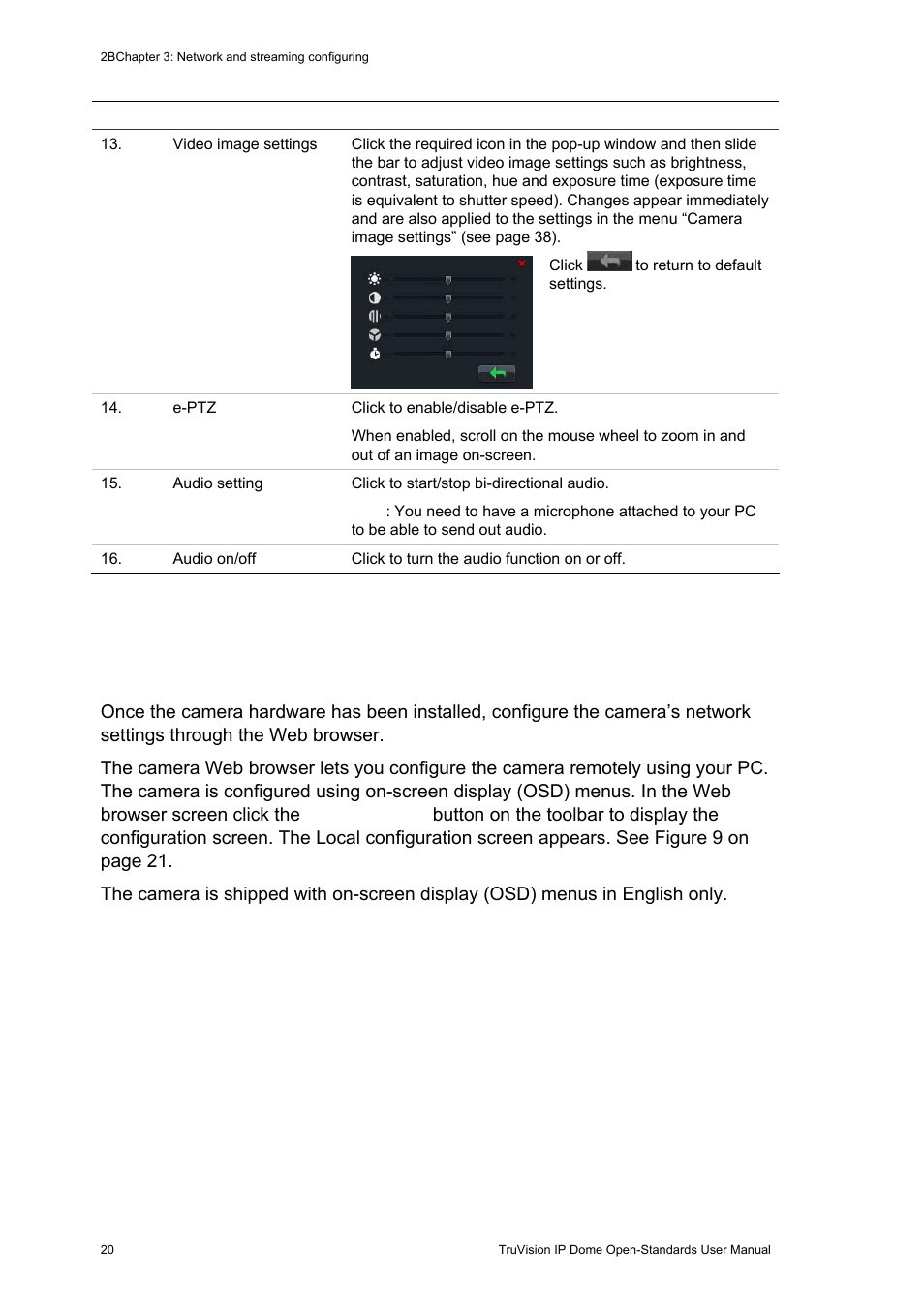 Configuring the camera’s network settings, Configuring the camera’s network settings 20 | Interlogix TruVision IP Open Standards Dome Cameras User Manual User Manual | Page 24 / 68