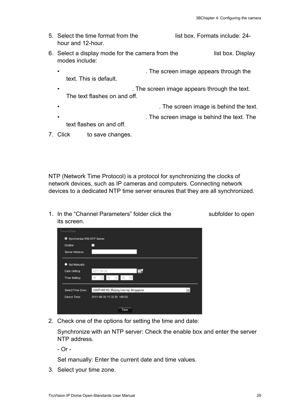 Defining the system time, Defining the system time 29 | Interlogix TruVision IP Open Standards Dome Cameras User Manual User Manual | Page 33 / 68