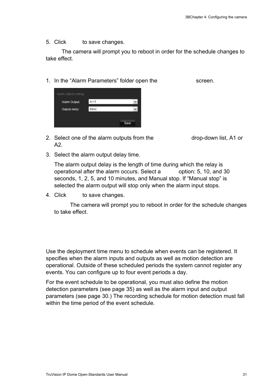 Events scheduling, Events scheduling 31, Events scheduling” o | Interlogix TruVision IP Open Standards Dome Cameras User Manual User Manual | Page 35 / 68