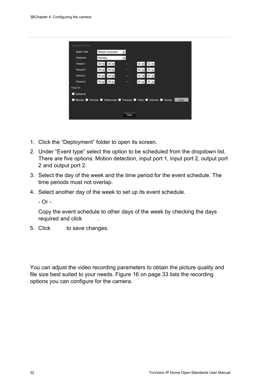 Defining recording parameters, Defining recording parameters 32 | Interlogix TruVision IP Open Standards Dome Cameras User Manual User Manual | Page 36 / 68