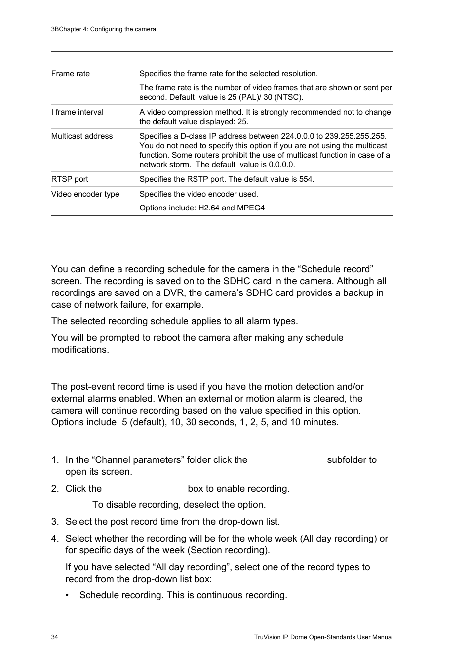 Defining a recording schedule | Interlogix TruVision IP Open Standards Dome Cameras User Manual User Manual | Page 38 / 68