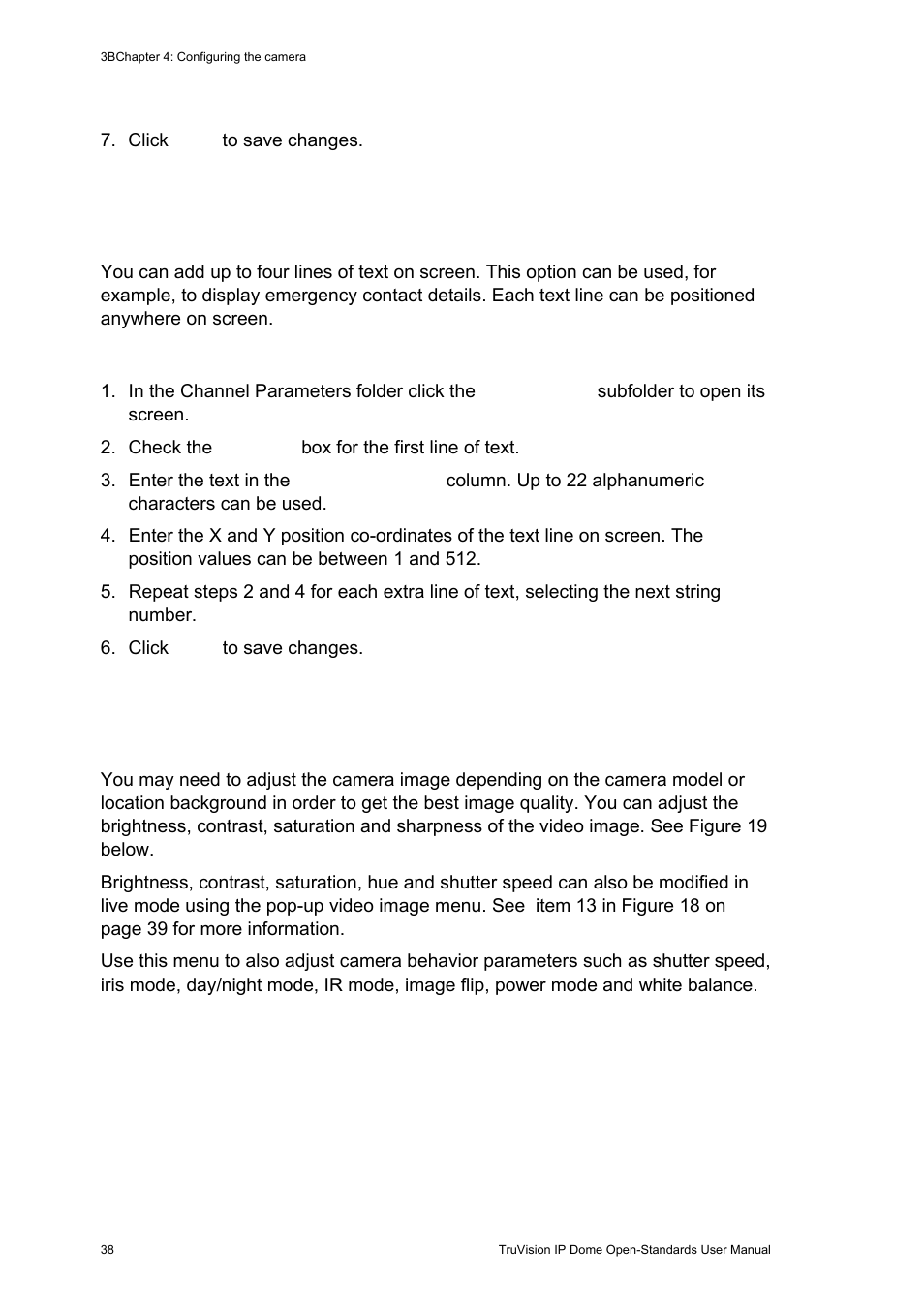 Adding extra on-screen text, Configuring the video image | Interlogix TruVision IP Open Standards Dome Cameras User Manual User Manual | Page 42 / 68