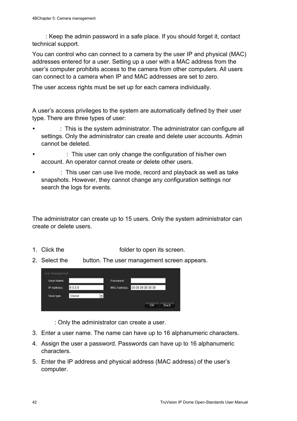 Adding and deleting users | Interlogix TruVision IP Open Standards Dome Cameras User Manual User Manual | Page 46 / 68