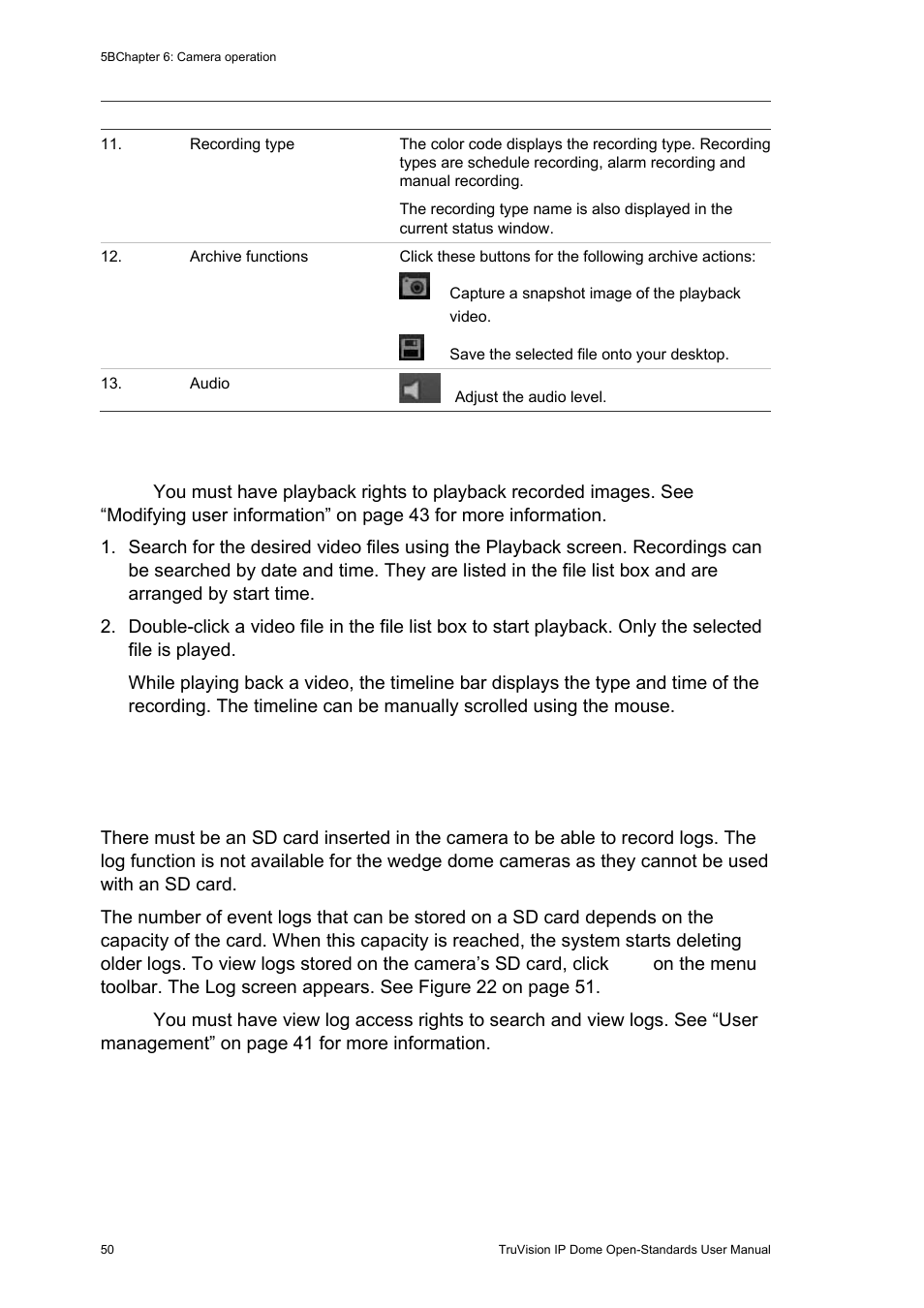 Searching event logs, Searching event logs 50 | Interlogix TruVision IP Open Standards Dome Cameras User Manual User Manual | Page 54 / 68