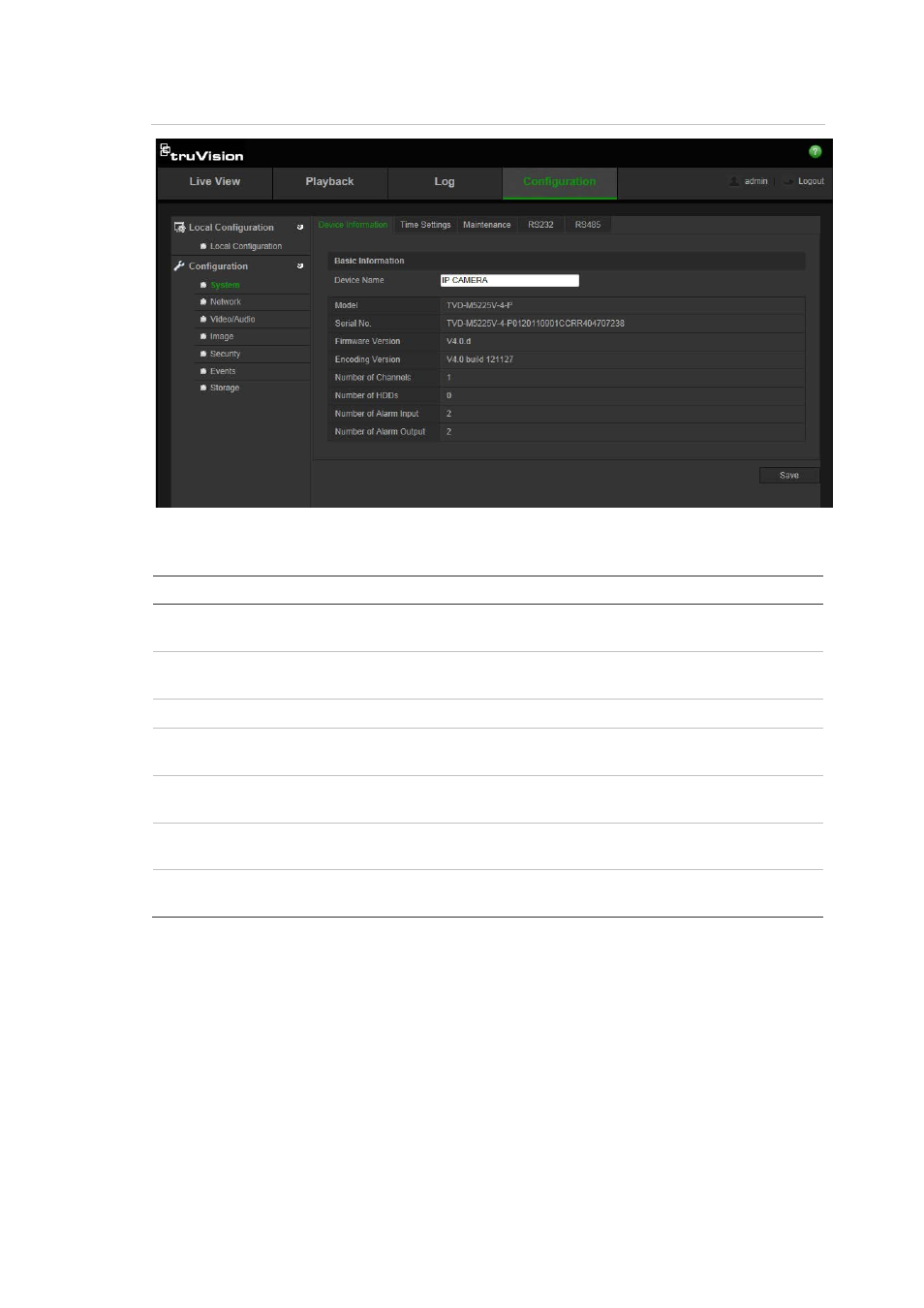 Local configuration | Interlogix TruVision IP Open Standards Outdoor Cameras Configuration Manual User Manual | Page 11 / 47