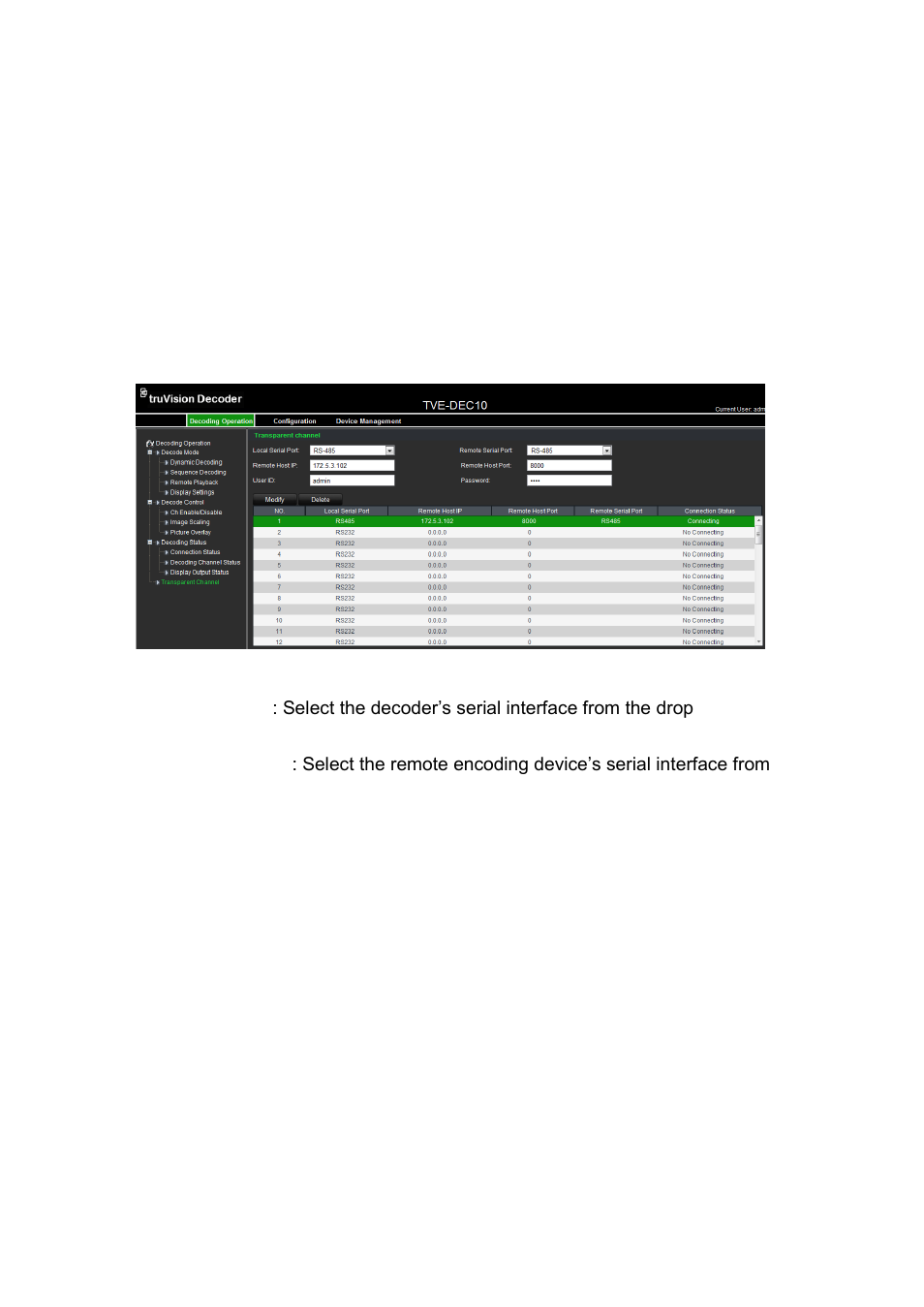 Transparent channel | Interlogix TVE-DEC10 User Manual | Page 22 / 32