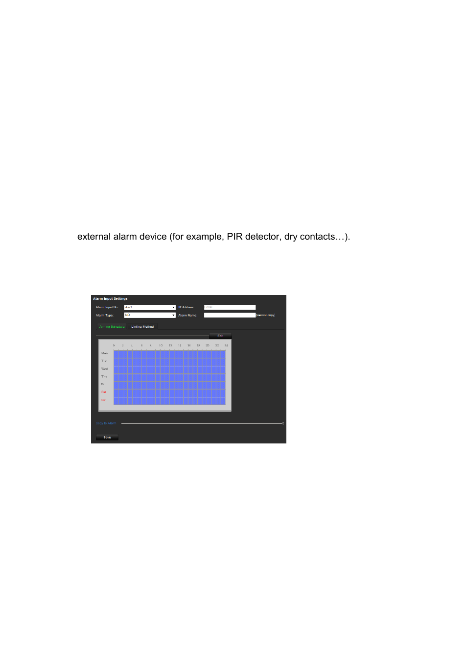 Alarm input settings 27, Alarm input settings | Interlogix TVE Series User Manual | Page 31 / 50