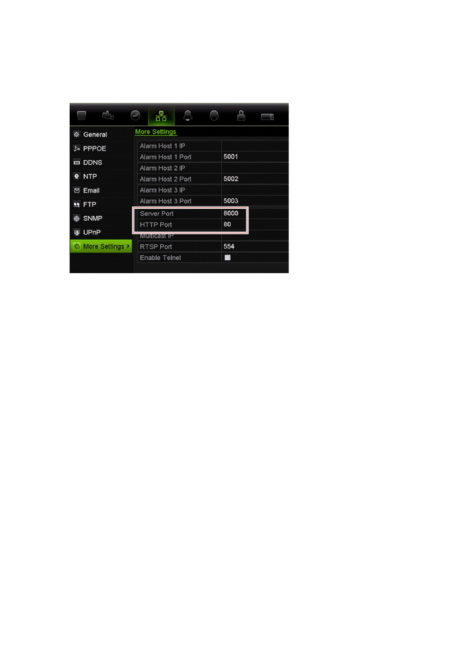Rtsp service port setup, Telnet setup | Interlogix TruVision NVR 10 User Manual User Manual | Page 59 / 160