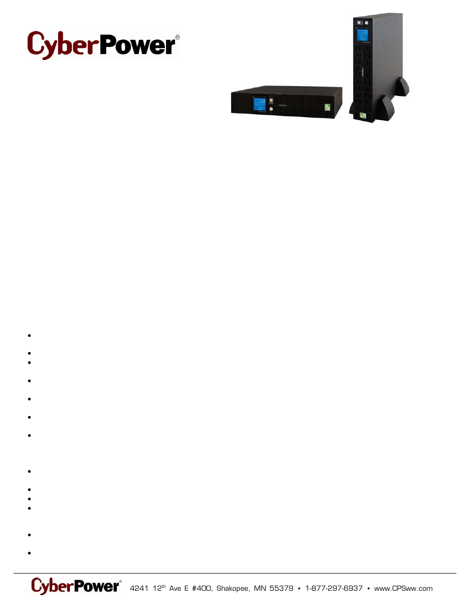 CyberPower Systems PR1000LCDRTXL2U User Manual | 2 pages