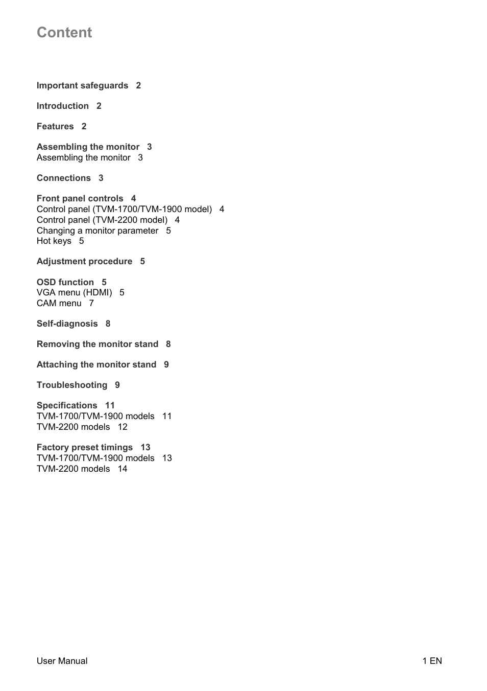 Content | Interlogix TVM-2200 User Manual | Page 3 / 16