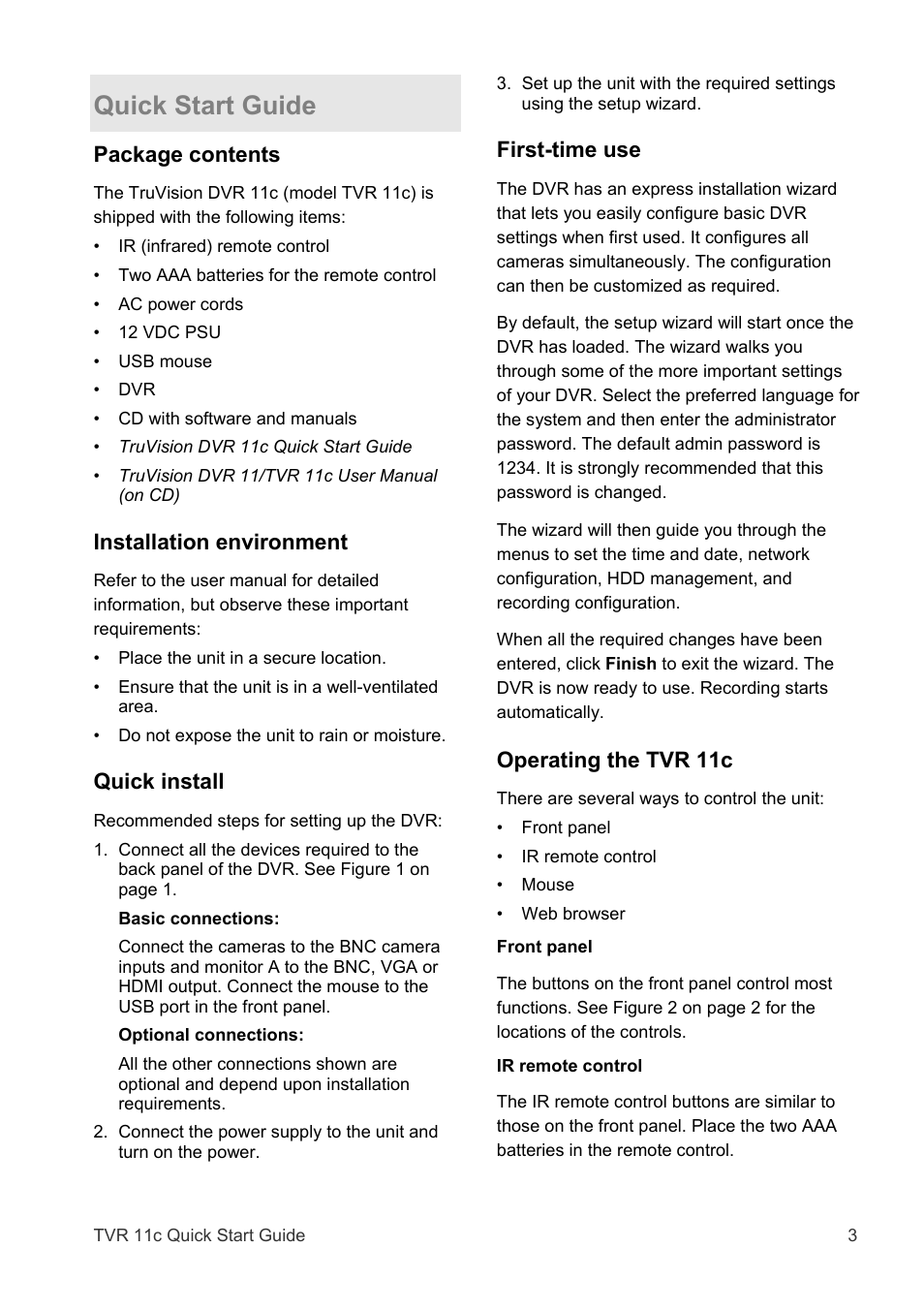 Quick start guide | Interlogix TVR 11c User Manual | Page 3 / 8