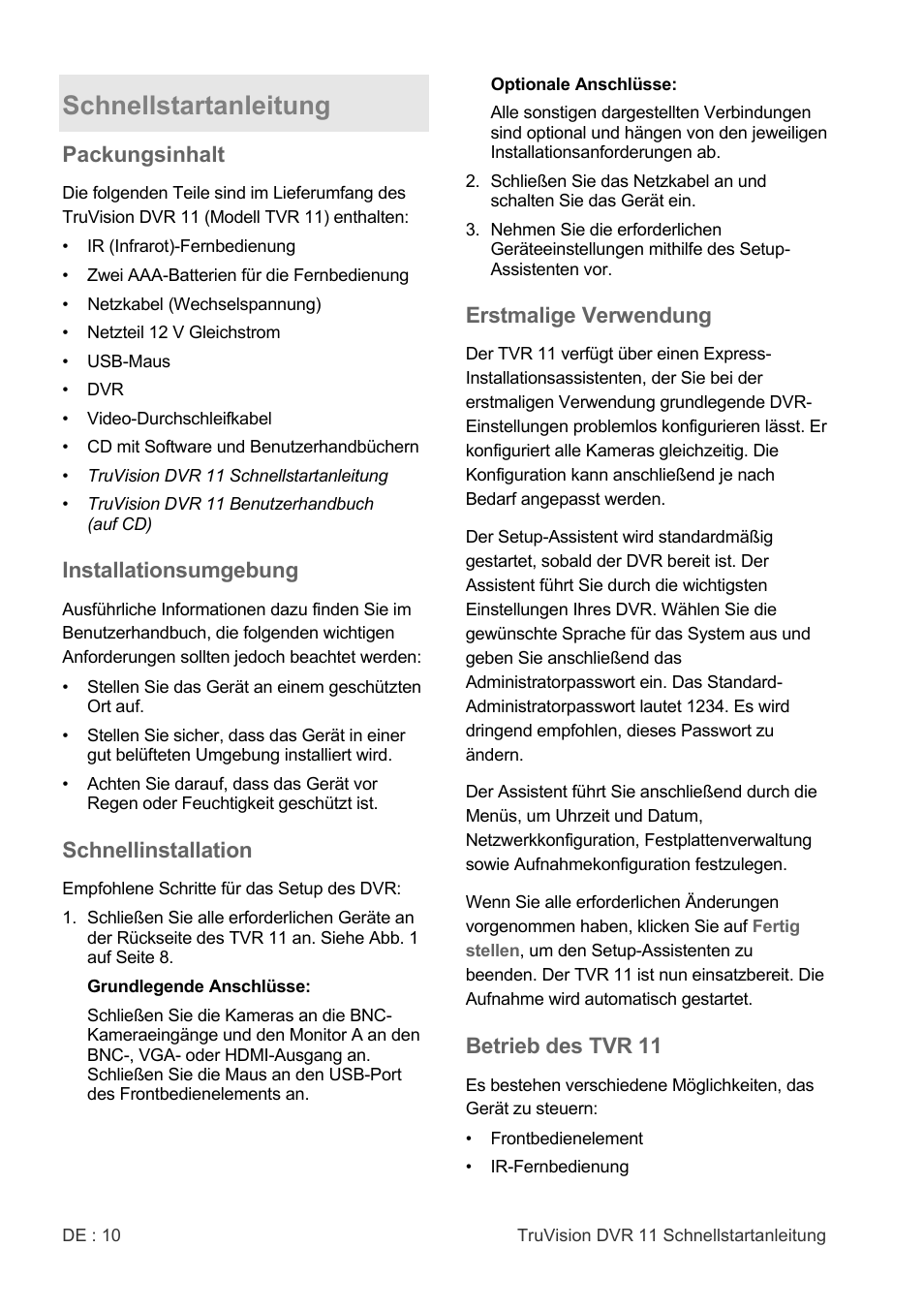 Schnellstartanleitung | Interlogix DVR 11 Quick Start Guide User Manual | Page 10 / 68