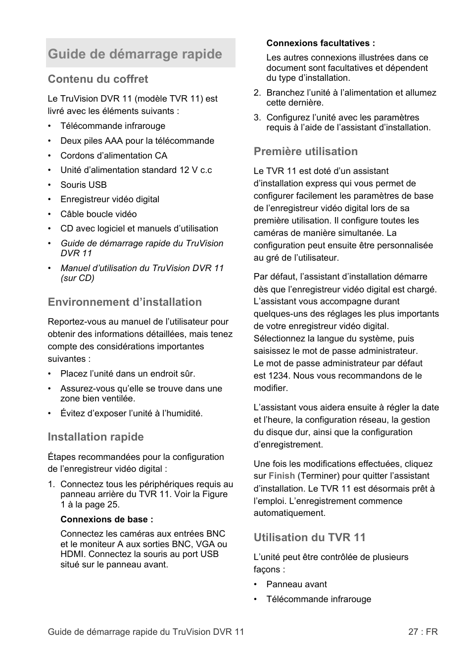 Guide de démarrage rapide | Interlogix DVR 11 Quick Start Guide User Manual | Page 27 / 68