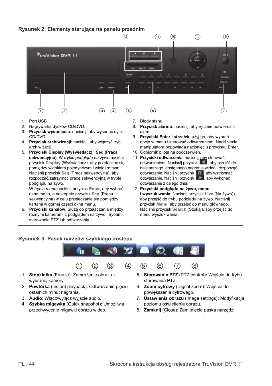 Rysunek 3: pasek narzędzi szybkiego dostępu | Interlogix DVR 11 Quick Start Guide User Manual | Page 44 / 68