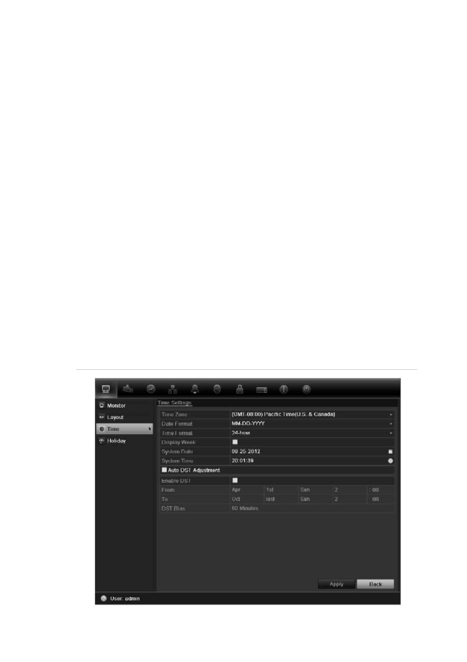Configuring time and date | Interlogix DVR 11 User Manual User Manual | Page 71 / 156