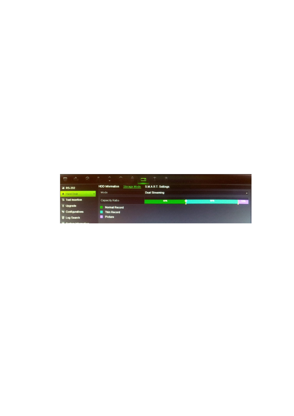 Recording dual streaming, Setting the hdd property | Interlogix DVR 41 User Manual User Manual | Page 129 / 186